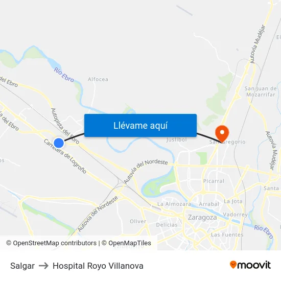 Salgar to Hospital Royo Villanova map