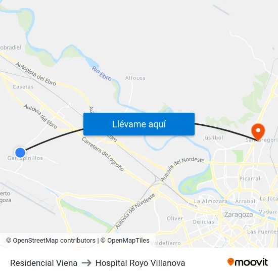 Residencial Viena to Hospital Royo Villanova map