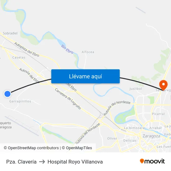 Pza. Clavería to Hospital Royo Villanova map