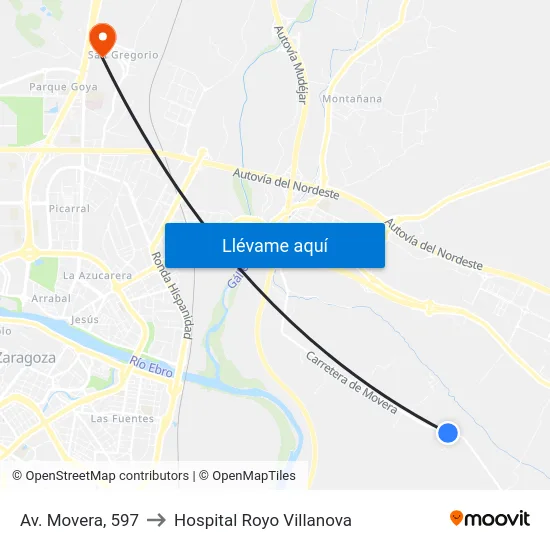 Av. Movera, 597 to Hospital Royo Villanova map