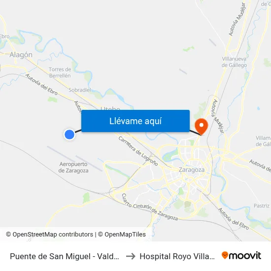 Puente de San Miguel - Valdenuez to Hospital Royo Villanova map