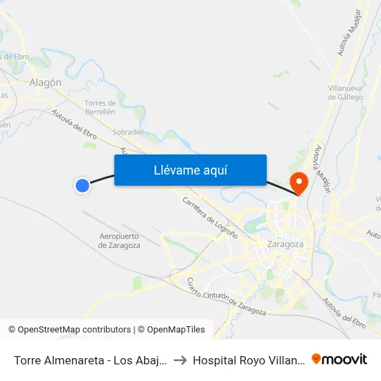 Torre Almenareta - Los Abajeros to Hospital Royo Villanova map