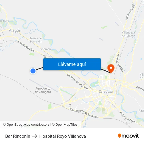 Bar Rinconín to Hospital Royo Villanova map