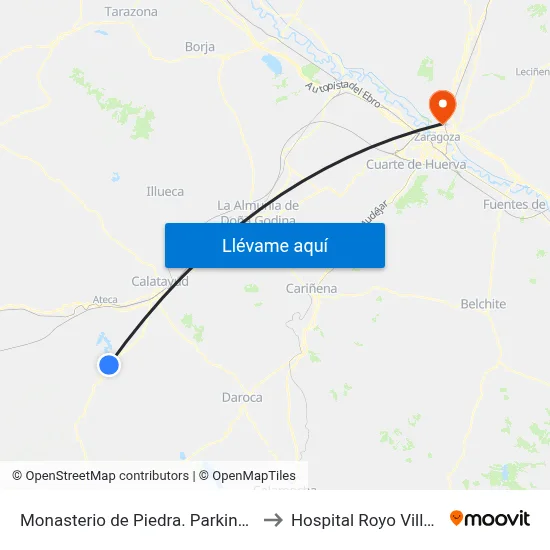 Monasterio de Piedra. Parking Buses to Hospital Royo Villanova map