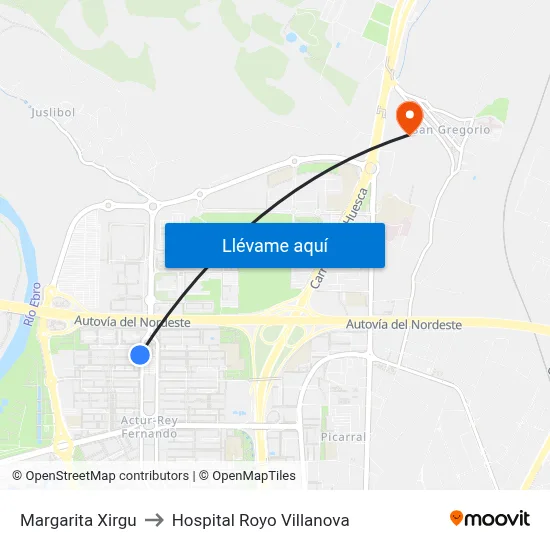 Margarita Xirgu to Hospital Royo Villanova map