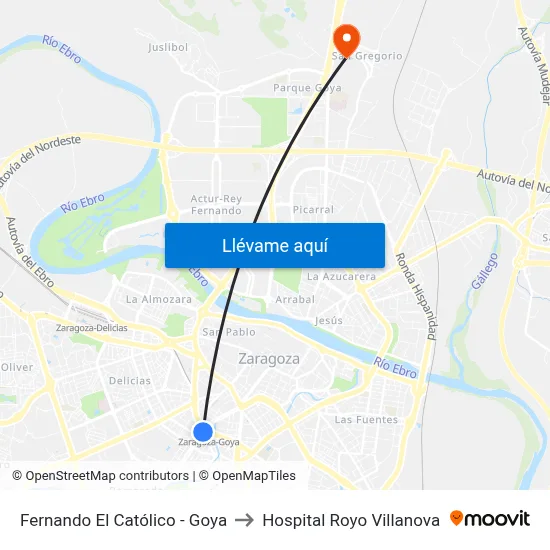 Fernando El Católico - Goya to Hospital Royo Villanova map