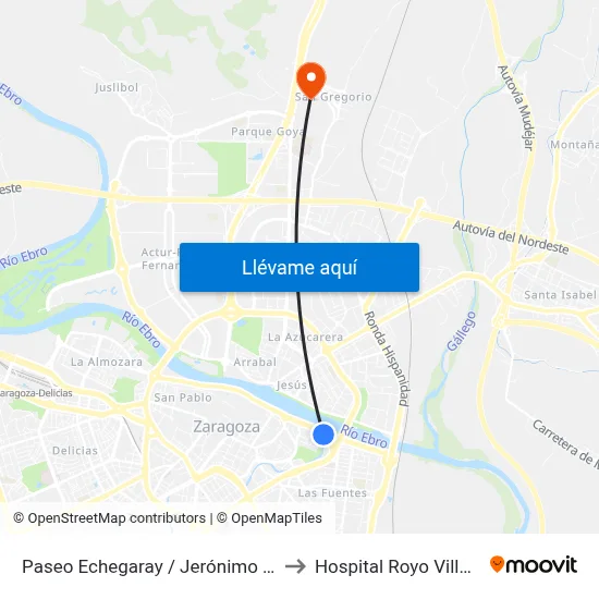 Paseo Echegaray / Jerónimo Vicens to Hospital Royo Villanova map
