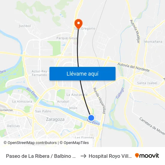 Paseo de La Ribera / Balbino Orensanz to Hospital Royo Villanova map