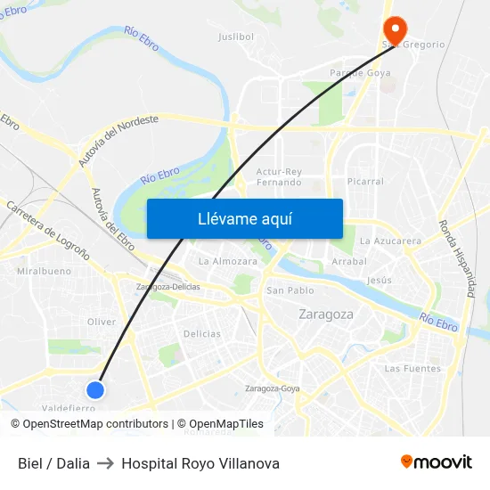 Biel / Dalia to Hospital Royo Villanova map