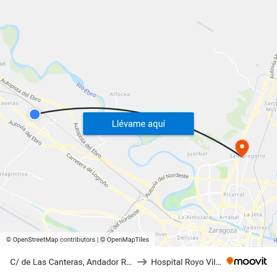 C/ de Las Canteras, Andador Río Gallego to Hospital Royo Villanova map