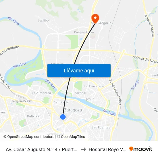 Av. César Augusto N.º 4 / Puerta Del Carmen to Hospital Royo Villanova map