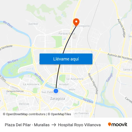 Plaza Del Pilar - Murallas to Hospital Royo Villanova map