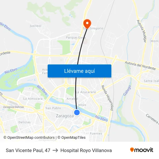 San Vicente Paul, 47 to Hospital Royo Villanova map