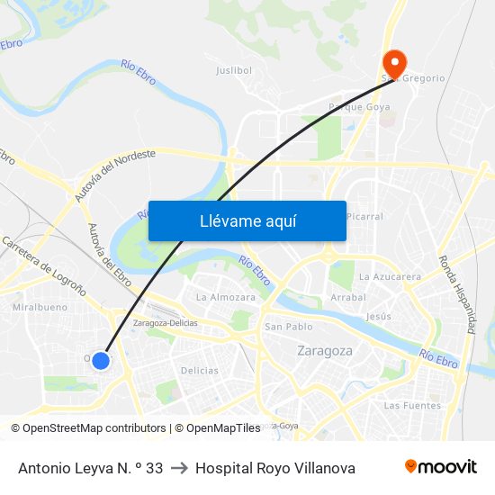 Antonio Leyva N. º 33 to Hospital Royo Villanova map