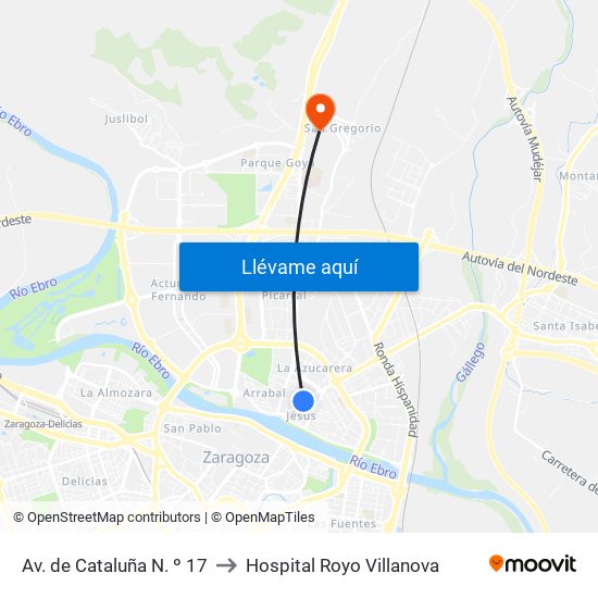 Av. de Cataluña N. º 17 to Hospital Royo Villanova map