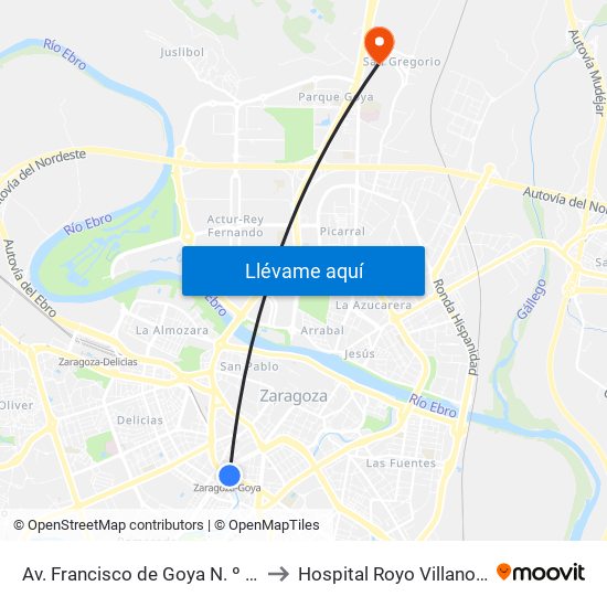 Av. Francisco de Goya N. º 50 to Hospital Royo Villanova map