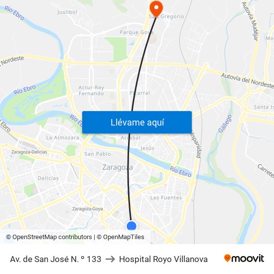 Av. de San José N. º 133 to Hospital Royo Villanova map
