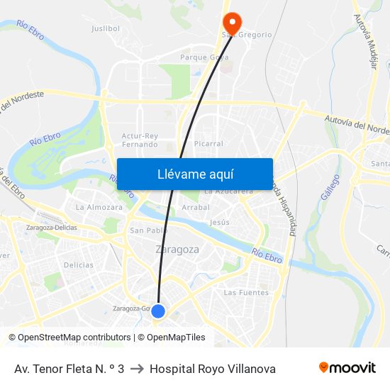 Av. Tenor Fleta N. º 3 to Hospital Royo Villanova map