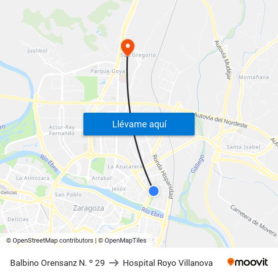 Balbino Orensanz N. º 29 to Hospital Royo Villanova map