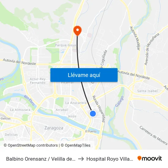 Balbino Orensanz / Velilla de Ebro to Hospital Royo Villanova map