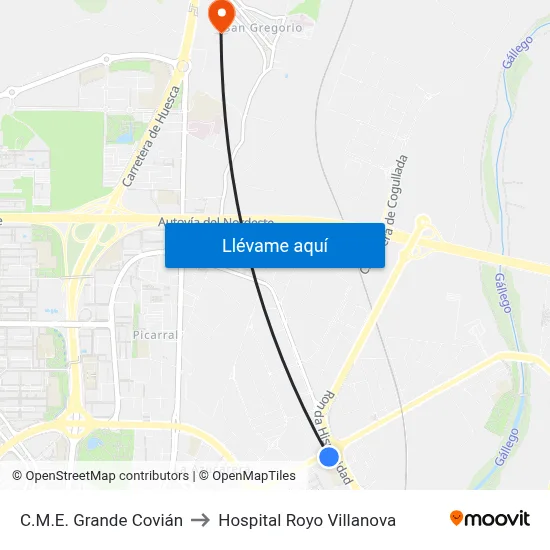 C.M.E. Grande Covián to Hospital Royo Villanova map