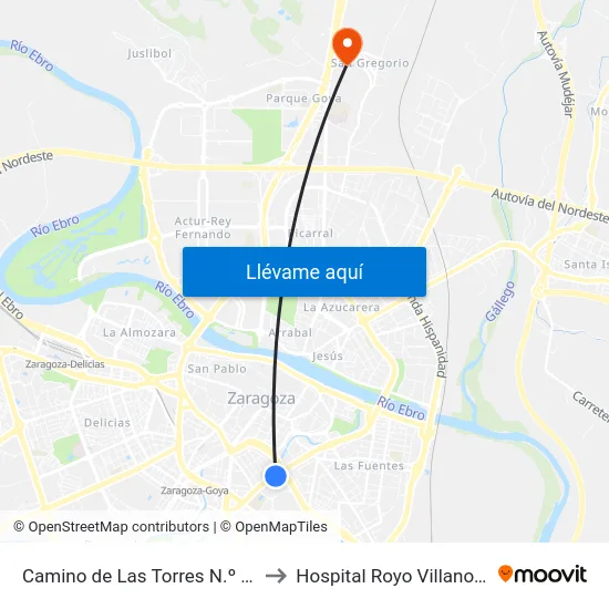 Camino de Las Torres N.º 35 to Hospital Royo Villanova map