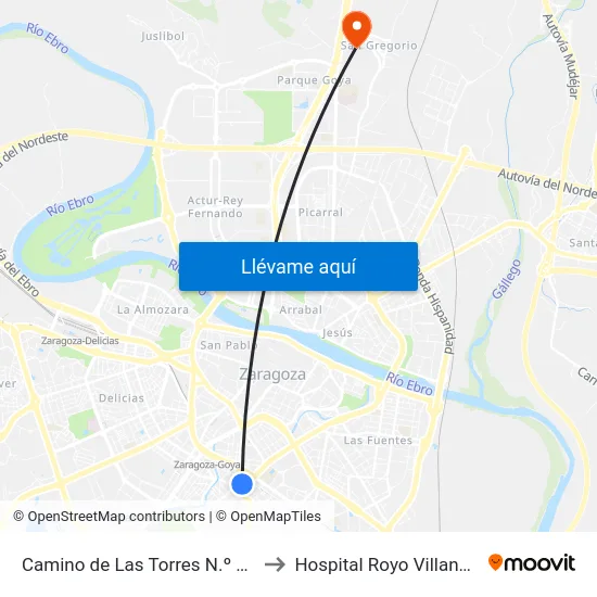 Camino de Las Torres N.º 116 to Hospital Royo Villanova map