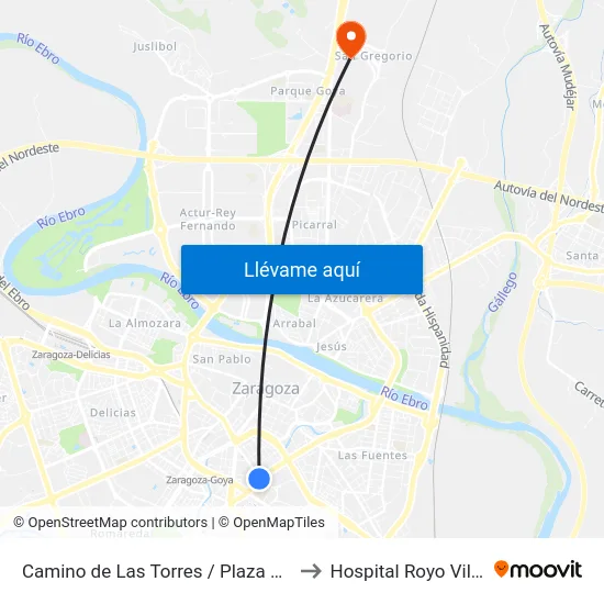 Camino de Las Torres / Plaza Schweitzer to Hospital Royo Villanova map