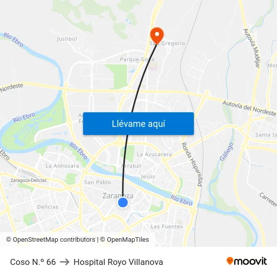 Coso N.º 66 to Hospital Royo Villanova map