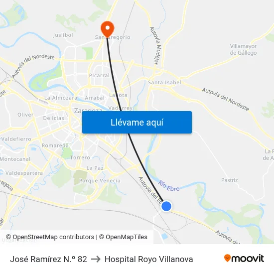 José Ramírez N.º 82 to Hospital Royo Villanova map