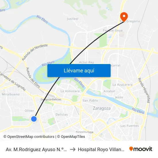 Av. M.Rodriguez Ayuso N.º 44 to Hospital Royo Villanova map