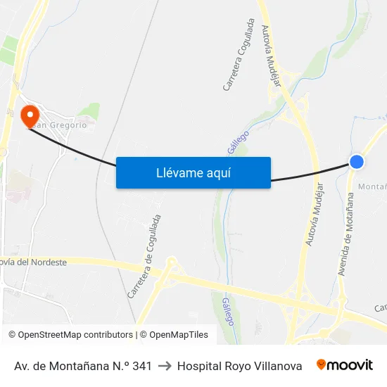 Av. de Montañana N.º 341 to Hospital Royo Villanova map