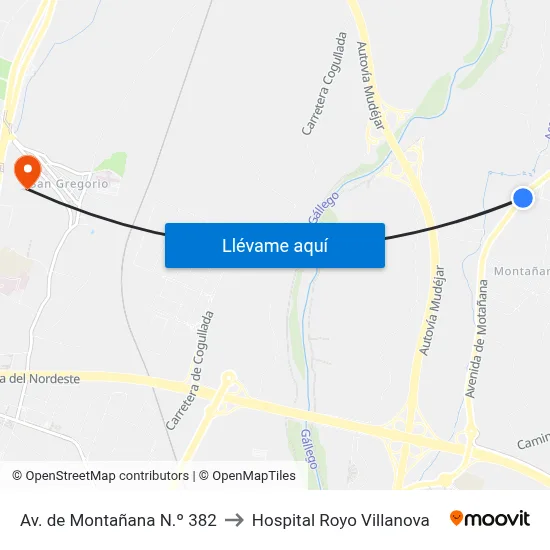 Av. de Montañana N.º 382 to Hospital Royo Villanova map
