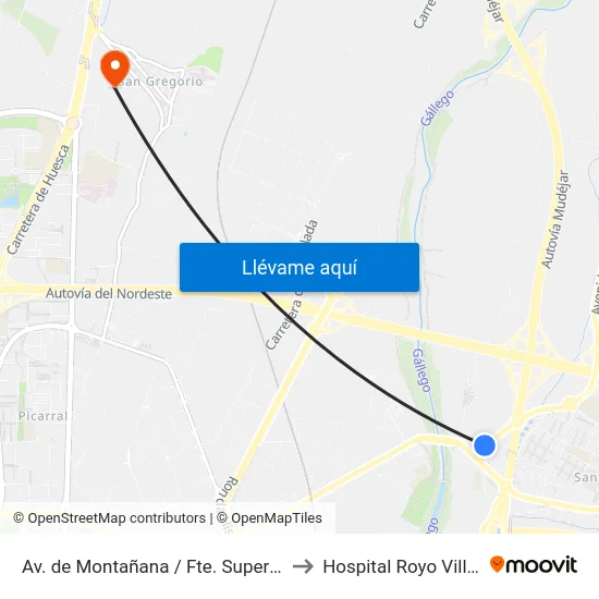 Av. de Montañana / Fte. Supermercado to Hospital Royo Villanova map
