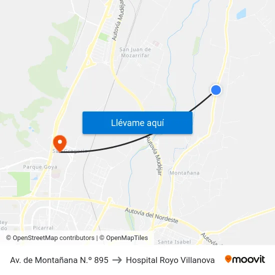 Av. de Montañana N.º 895 to Hospital Royo Villanova map