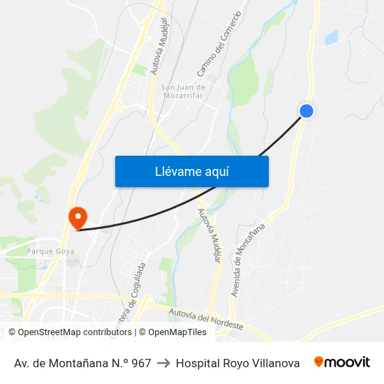 Av. de Montañana N.º 967 to Hospital Royo Villanova map