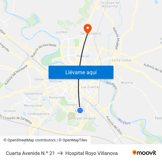 Cuarta Avenida N.º 21 to Hospital Royo Villanova map