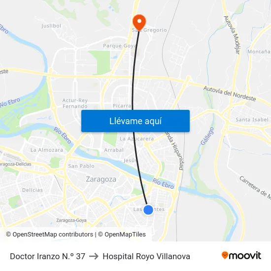 Doctor Iranzo N.º 37 to Hospital Royo Villanova map