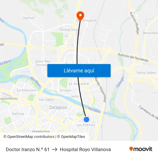Doctor Iranzo N.º 61 to Hospital Royo Villanova map