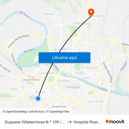 Duquesa Villahermosa N.º 109 / Vía Univérsitas to Hospital Royo Villanova map