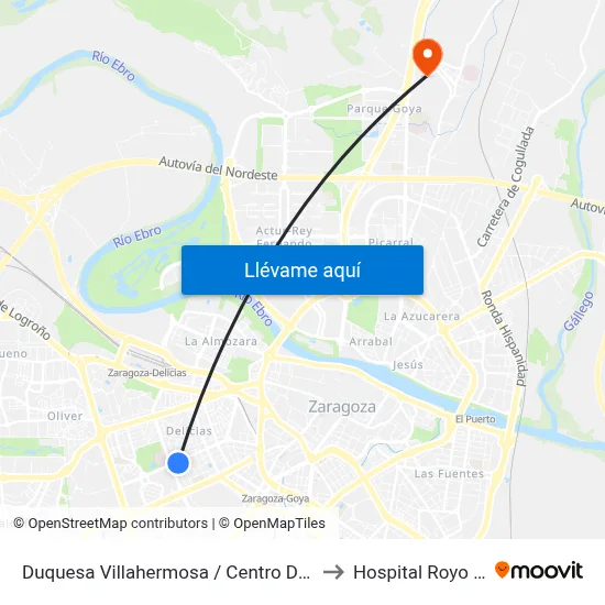 Duquesa Villahermosa / Centro Deportivo Municipal to Hospital Royo Villanova map