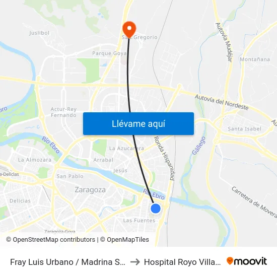 Fray Luis Urbano / Madrina Salinas to Hospital Royo Villanova map