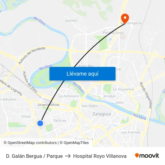 D. Galán Bergua / Parque to Hospital Royo Villanova map