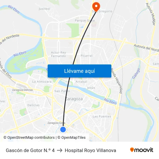 Gascón de Gotor N.º 4 to Hospital Royo Villanova map