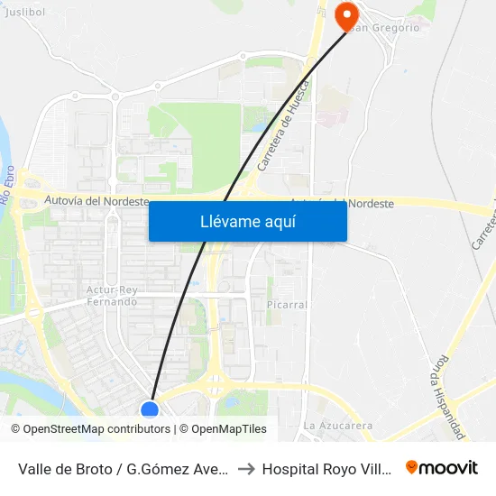 Valle de Broto / G.Gómez Avellaneda to Hospital Royo Villanova map