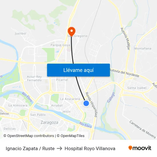 Ignacio Zapata / Ruste to Hospital Royo Villanova map