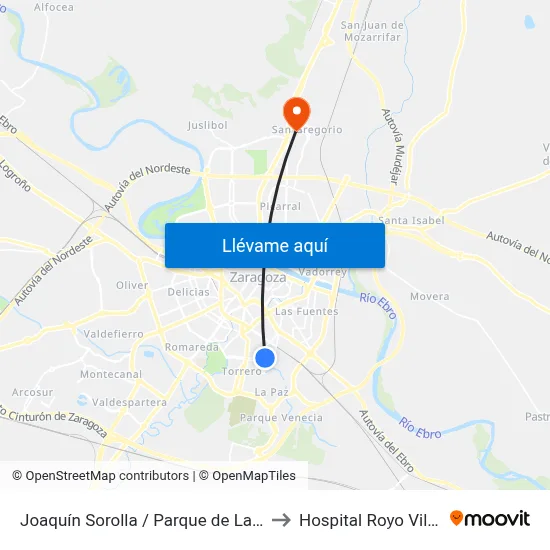 Joaquín Sorolla / Parque de La Memoria to Hospital Royo Villanova map
