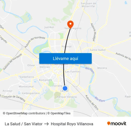 La Salud / San Viator to Hospital Royo Villanova map