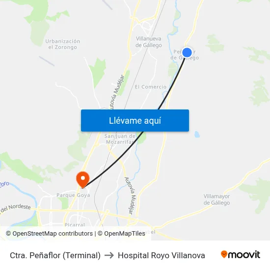 Ctra. Peñaflor (Terminal) to Hospital Royo Villanova map