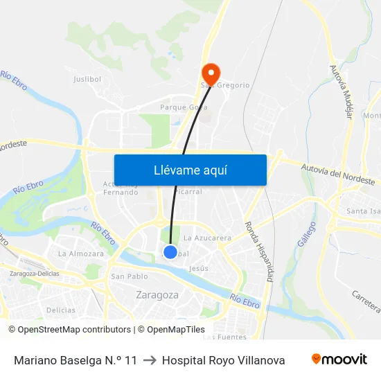 Mariano Baselga N.º 11 to Hospital Royo Villanova map